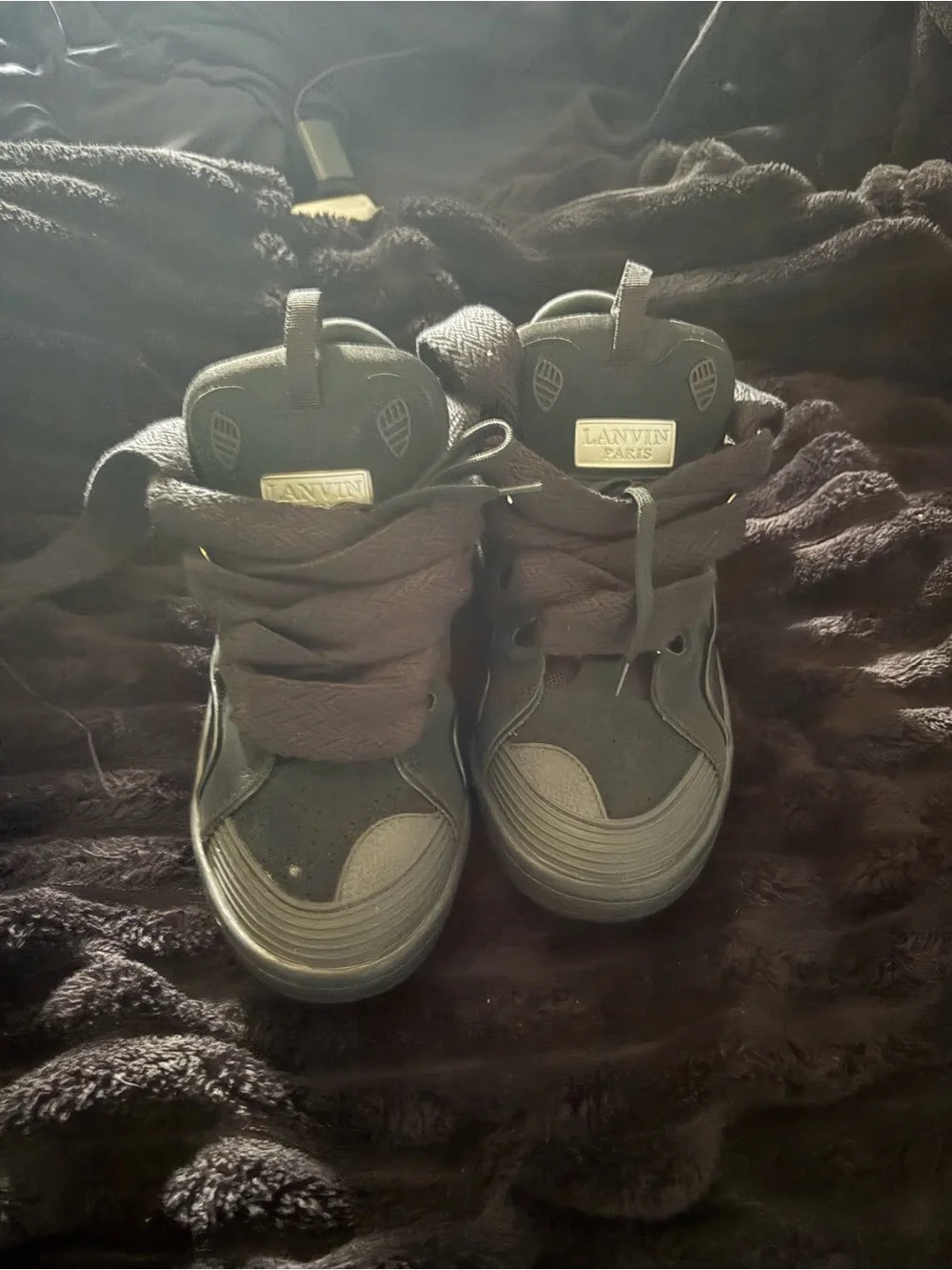 Lanvin Kids Dark Gray High-Top Sneakers with Metallic Logo